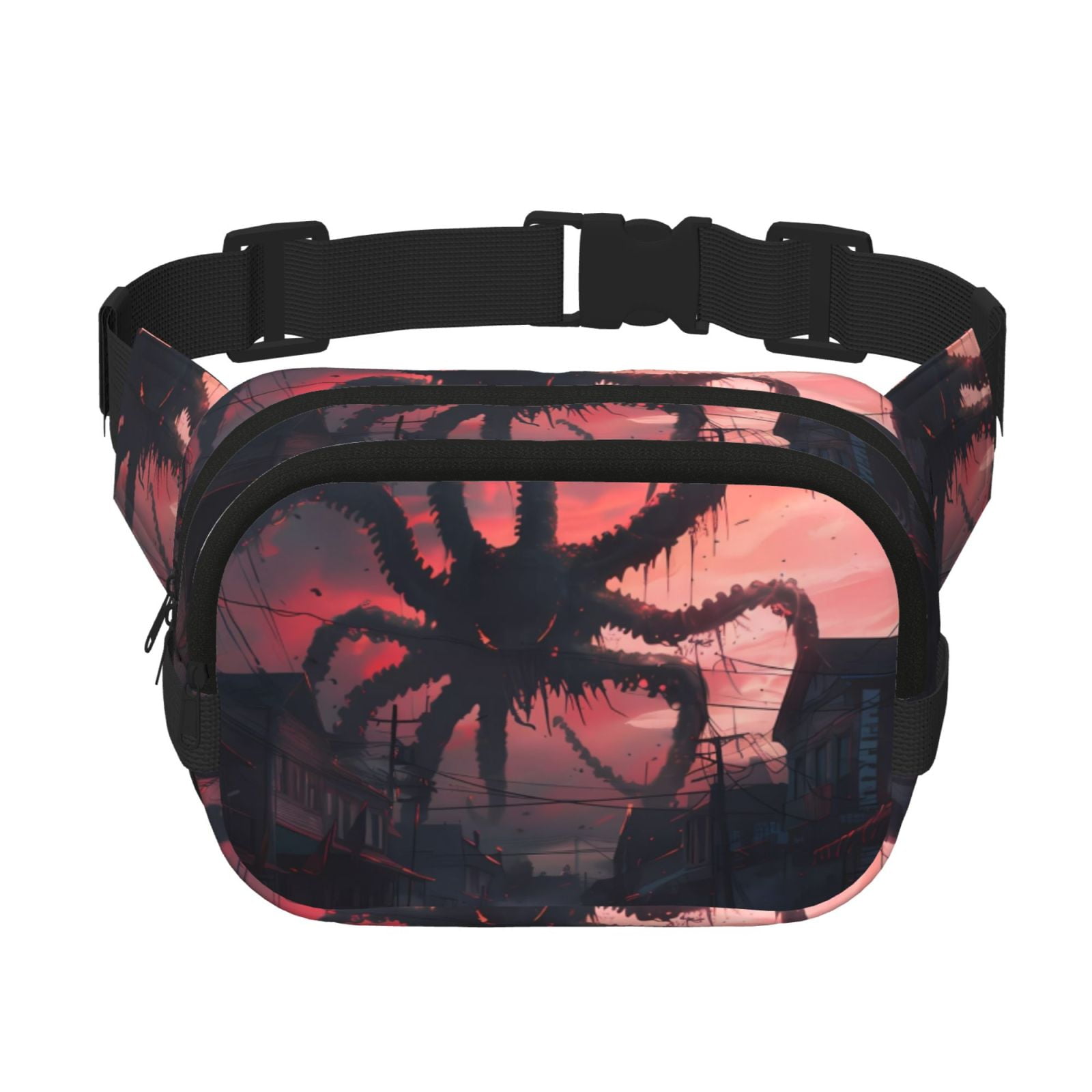 Picia Giant Monster Over City Print Square Double-Layer Waist Bag Mini Adjustable Waist Belt Bag Exercise Running Travel Hiking
