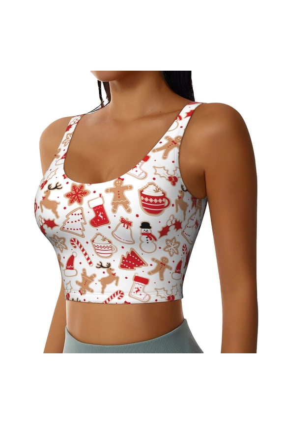 Gingerbread Holiday Sweets Sports Bra for Women,Padded Strappy Sports Bras Medium Support Yoga Bra with Removable Cups,Running Yoga Bra-Medium