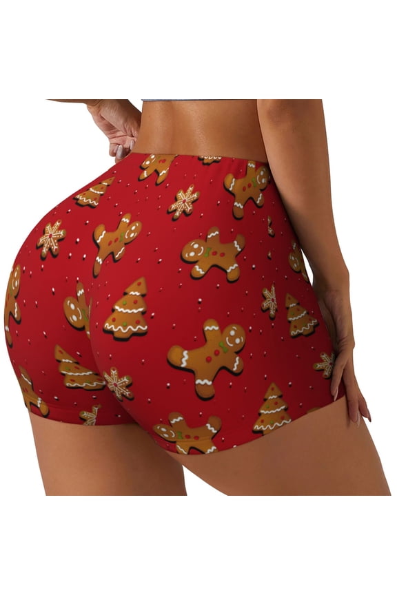 Gingerbread Man Printed Workout Shorts for Women Seamless Scrunch Butt Lifting High Waisted Yoga Gym Booty Running Moisture-wicking Short Pants-Small