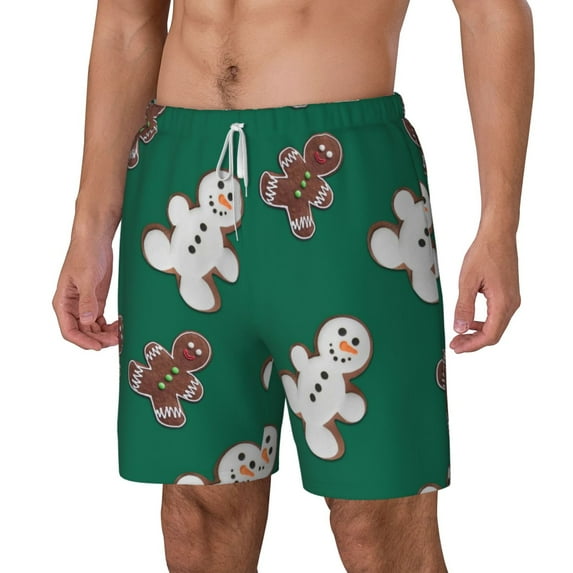 Picia Gingerbread Snowman Cookies pattern Mens Swim Trunks with Compression Liner Stretch Beach Shorts Quick Dry with Zipper Pockets No-Chafing Board Shorts-Medium