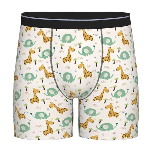 Picia Giraffe And Elephant Pattern Men's Athletic Long Leg Briefs , Performance Stretch Underwear，Moisture-Wicking