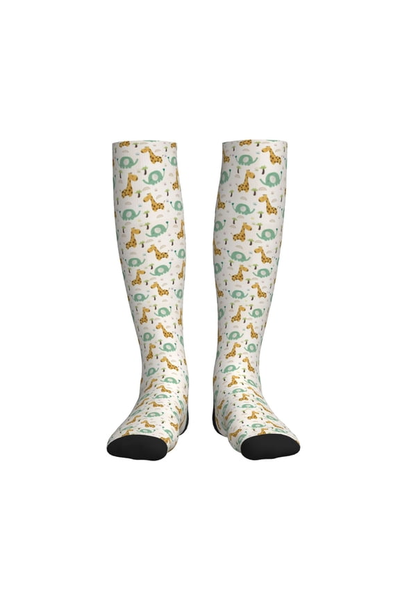 Giraffe And Elephant Printed Sports Compression Socks - 15-20mmHg Graduated Compression, High-Performance Soft and Breathable Socks for Men and Women