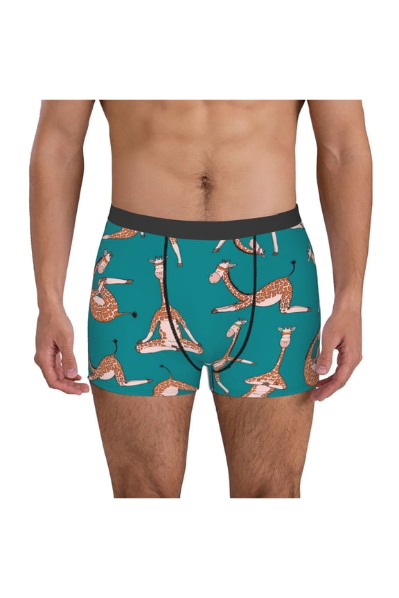 Giraffes Doing Various Yoga Pattern Men’s Boxer Briefs – Soft & Breathable Underwear, Stretchy & Comfortable Fit, Supportive Pouch Design, Moisture-Wicking-X-Large