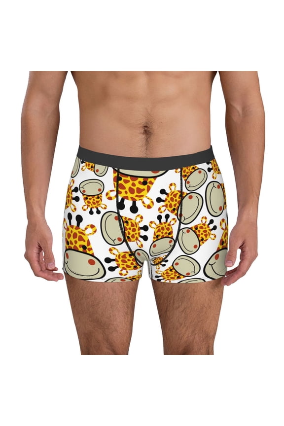 Giraffes Head Pattern Men’s Boxer Briefs – Soft & Breathable Underwear, Stretchy & Comfortable Fit, Supportive Pouch Design, Moisture-Wicking-Large