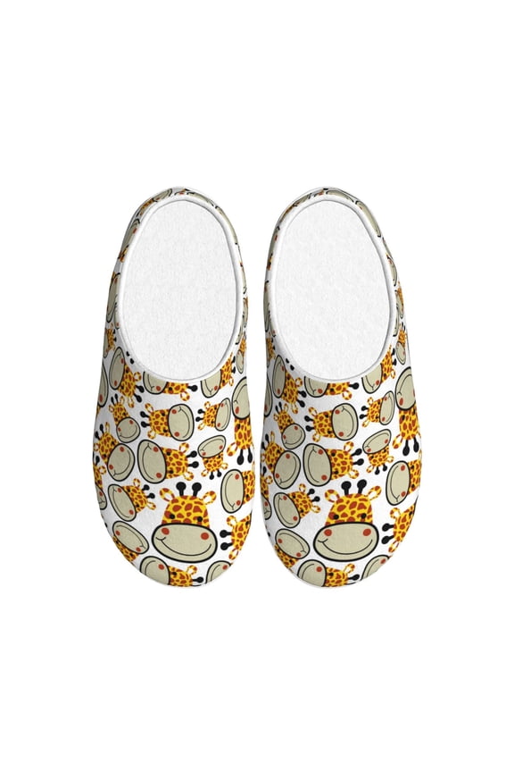 Giraffes Head for Women's Lamb-hug Comfy Fleece House Slippers Memory Foam, Slip-on House Shoes Indoor Outdoor-40/41