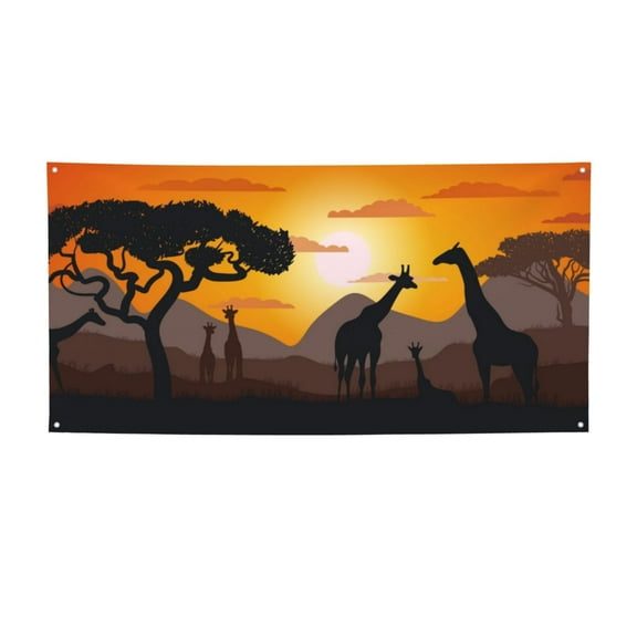 Picia Giraffes Of The African Savannah Pattern Party Banner, Festive Decoration, Holiday Banner, Celebration Decor, Event Banner, Reusable Party Banner-Medium