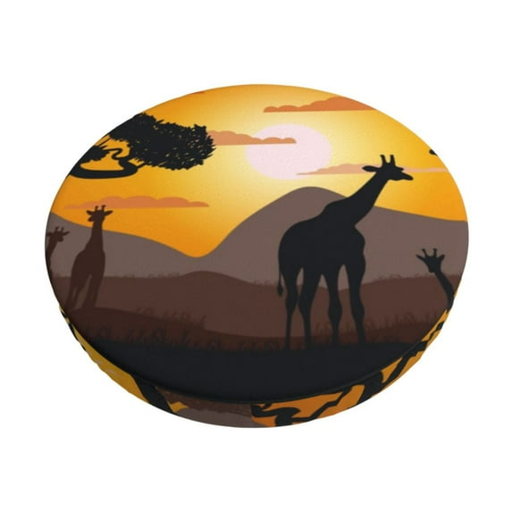 Picia Giraffes Of The African Savannah Pattern Round Stool Covers Comfy Seat Covers Stretch Removable Washable Chair Slipcover Round Bar Chair Cushion Cover-12 inch