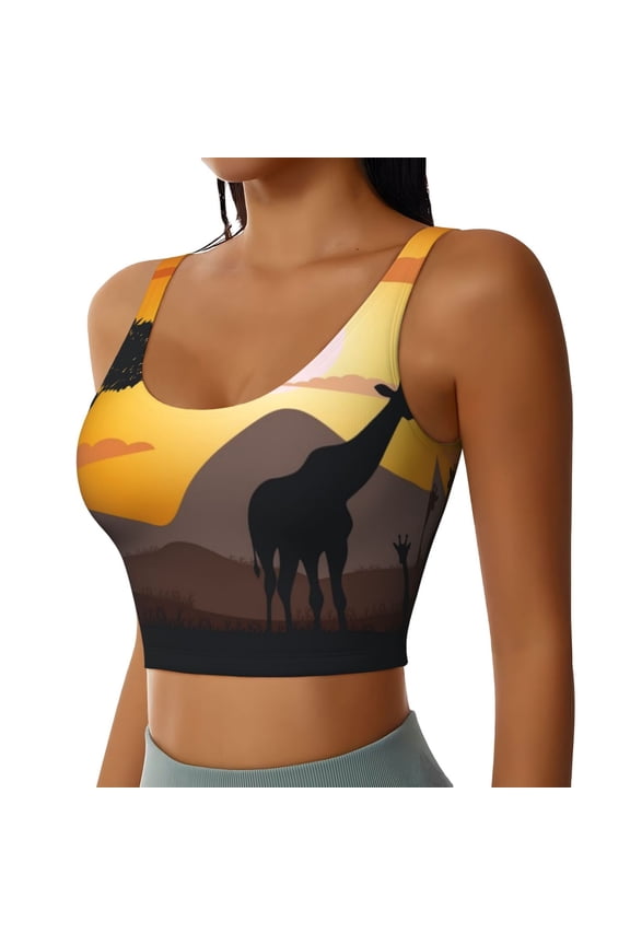 Giraffes Of The African Savannah Sports Bra for Women,Padded Strappy Sports Bras Medium Support Yoga Bra with Removable Cups,Running Yoga Bra-X-Large