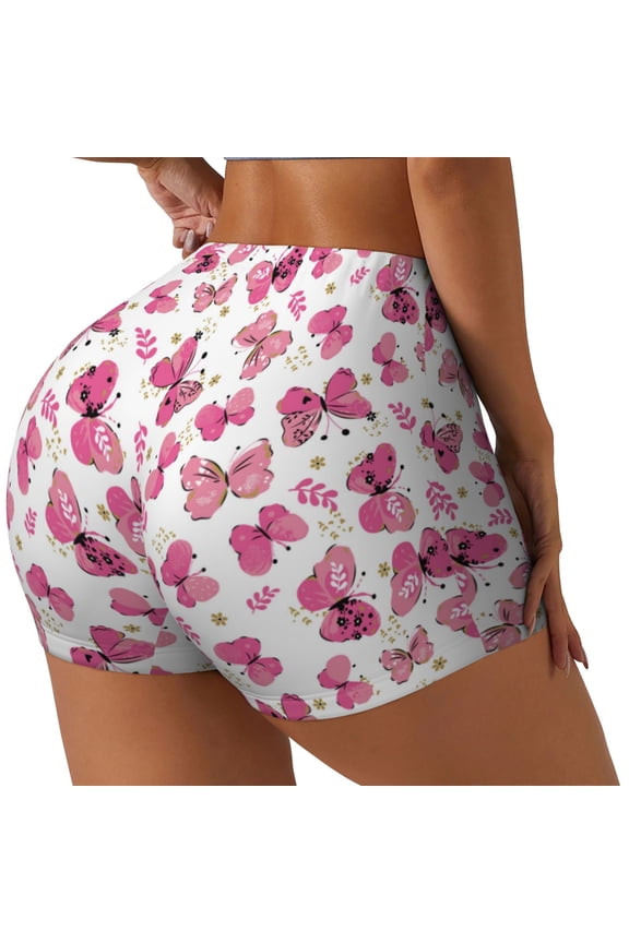 Girl Butterfly Printed Workout Shorts for Women Seamless Scrunch Butt Lifting High Waisted Yoga Gym Booty Running Moisture-wicking Short Pants-Large
