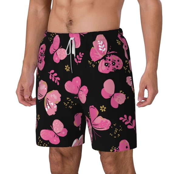 Picia Girl Butterfly pattern Mens Swim Trunks with Compression Liner Stretch Beach Shorts Quick Dry with Zipper Pockets No-Chafing Board Shorts-Large
