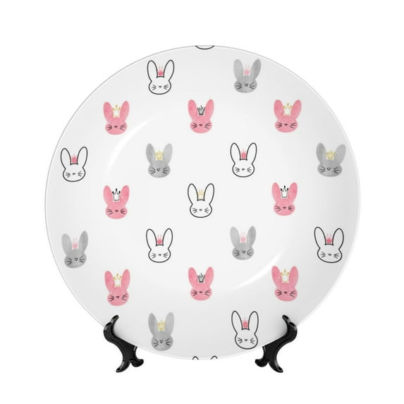 Picia Girl Rabbit Pattern Bone China Decorative Plate – Wall Decor with Stand and Adhesive, Elegant Ornament for Living Room, Office, or Entryway-6in