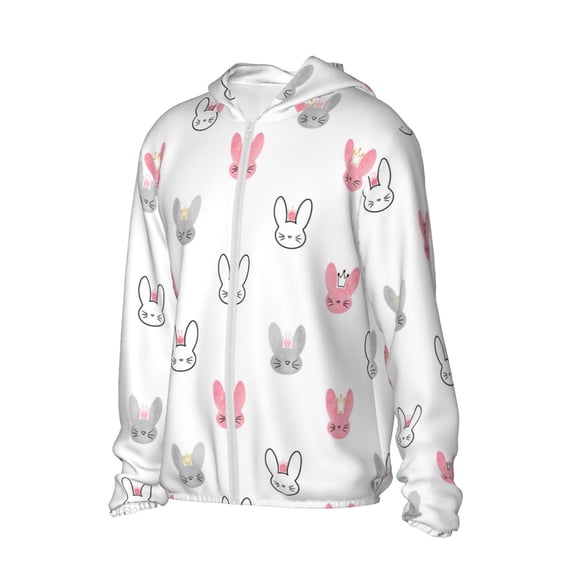 Picia Girl Rabbit Women's Men's UPF 50+ Sun Protection Hoodie Shirt Long Sleeve SPF Fishing Outdoor UV Hiking Lightweight Shirts-Small