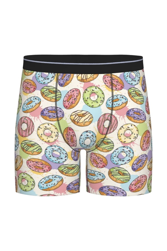 Glazed Donuts Pattern Men's Athletic Long Leg Briefs , Performance Stretch Underwear,Moisture-Wicking