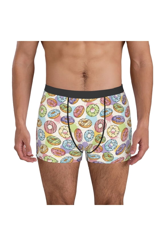 Glazed Donuts Pattern Men’s Boxer Briefs – Soft & Breathable Underwear, Stretchy & Comfortable Fit, Supportive Pouch Design, Moisture-Wicking-Small