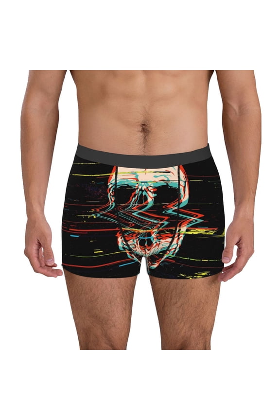 Glitch Screaming Skull Pattern Men’s Boxer Briefs – Soft & Breathable Underwear, Stretchy & Comfortable Fit, Supportive Pouch Design, Moisture-Wicking-Small