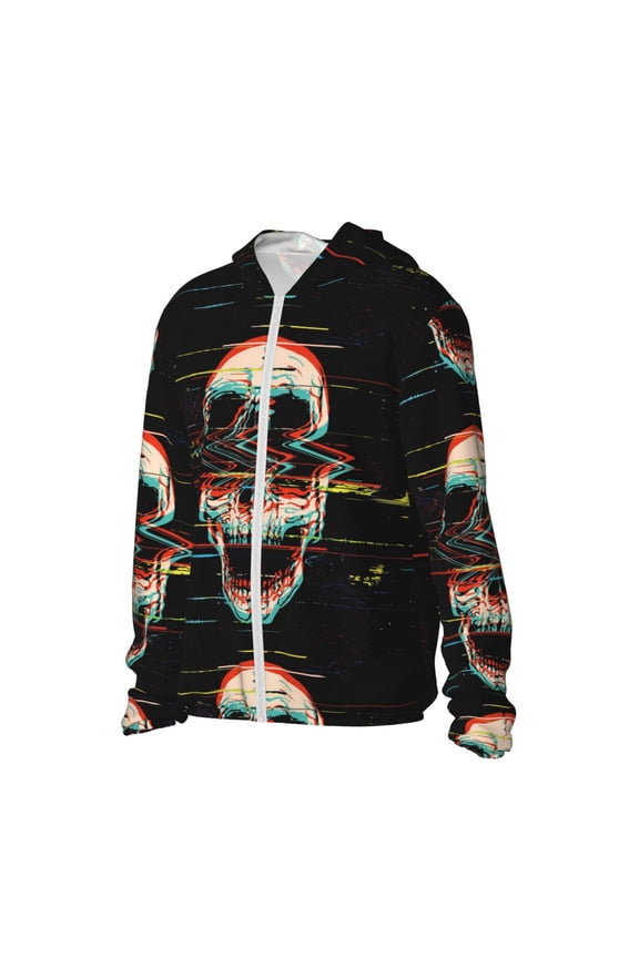 Glitch Screaming Skull Women's Men's UPF 50+ Sun Protection Hoodie Shirt Long Sleeve SPF Fishing Outdoor UV Hiking Lightweight Shirts-X-Large