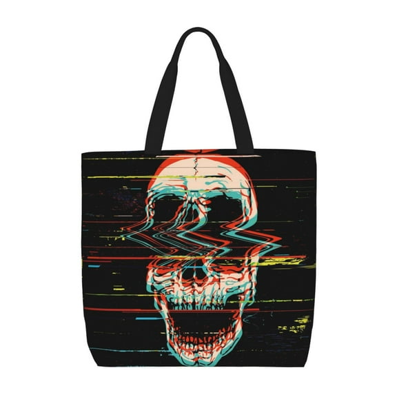 Picia Glitch Screaming Skull for Tote Bag for Women with Zipper, Gym Tote with Compartments, Laptop Work Tote Nurse Dance Yoga Bag for Sport, Travel