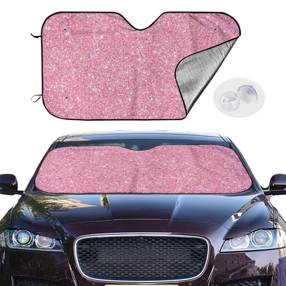 Picia Glitter Pink Curved Windshield Sunshade Accordion Folding Style Auto Shade for Car Truck SUV Van Blocks UV Ray Sun Visor Protector -Small
