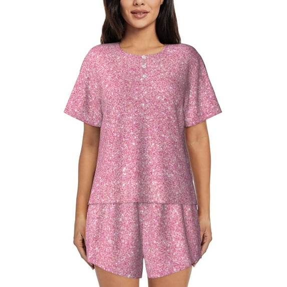Picia Glitter Pink Pajamas Sets for Women Soft Short-Sleeved Pjs with Lounge Shorts Two Piece Sleepwear-