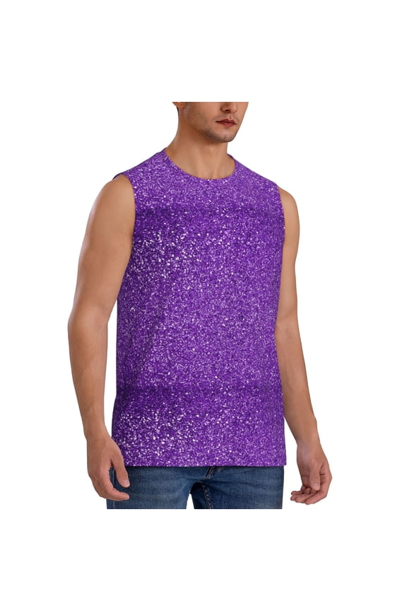 Glitter Purple mens Cotton Tank Undershirts , Moisture-wicking Ribbed Tanks, Lightweight Cotton Tank Undershirts-Small