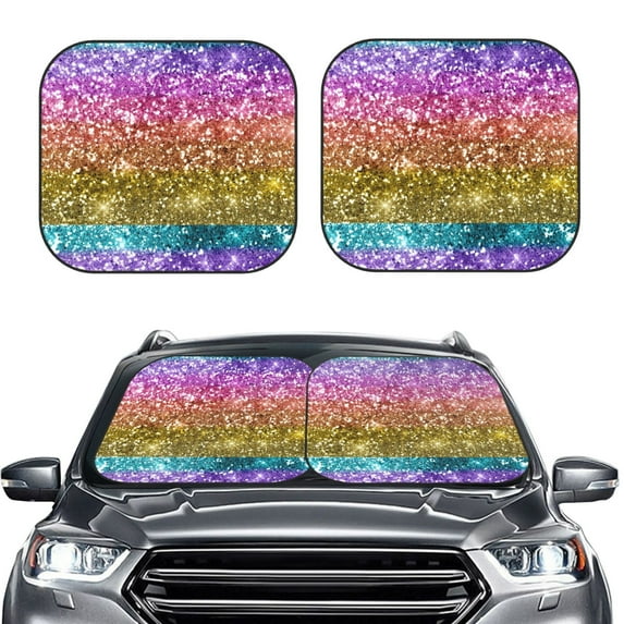 Picia Glitter Rainbow 2 Piece Car Windshield Sun Shade Foldable | Foldable Sun Shield for Front Window Blocks UV Rays and Keeps Your Vehicle Cool-Large