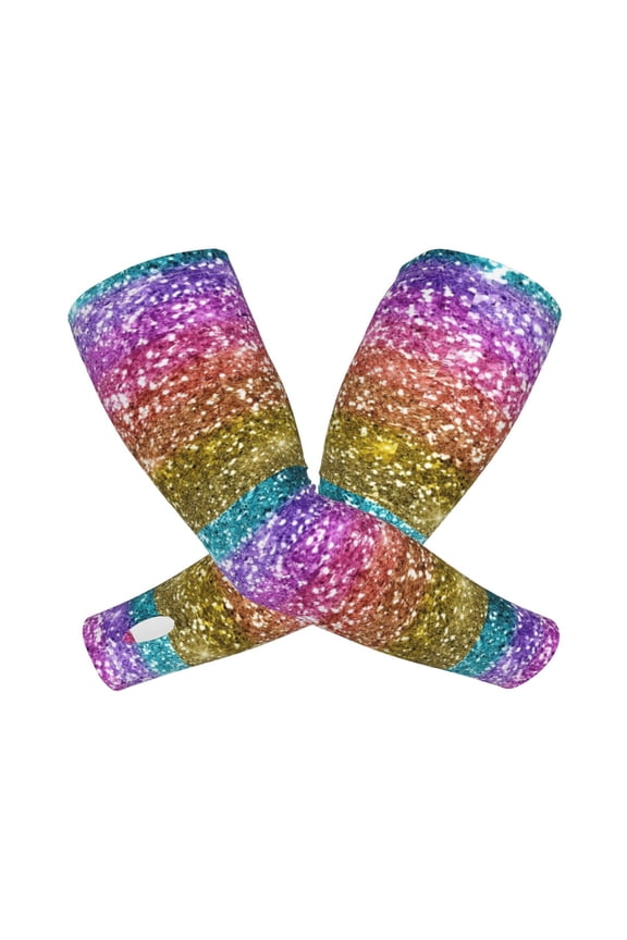 Glitter Rainbow Arm Sleeves for Men and Women - Tattoo Cover Up UPF 50+ Cooling Sports Sleeve for Basketball Golf Football-One Size