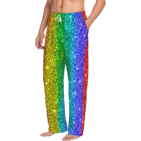 Picia Glitter Rainbow Mens Soft Woven Cotton Elastic Waistband Sleep Pajama Pant Lounge Sleep Pant With Pockets And Drawstring-Medium