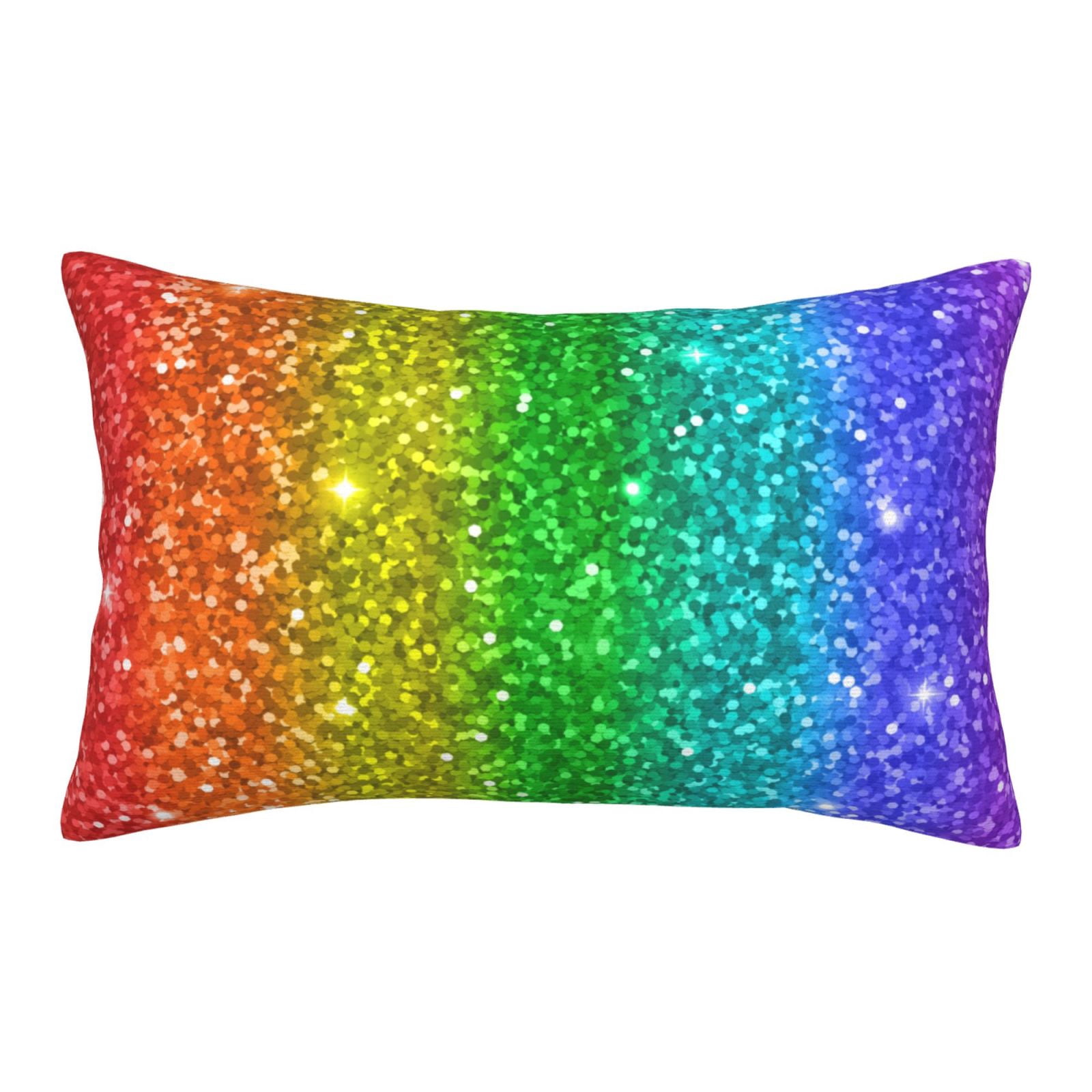 Hypoallergenic Home Decor Reference: Picia Glitter Rainbow Pattern Plush Pillow Case