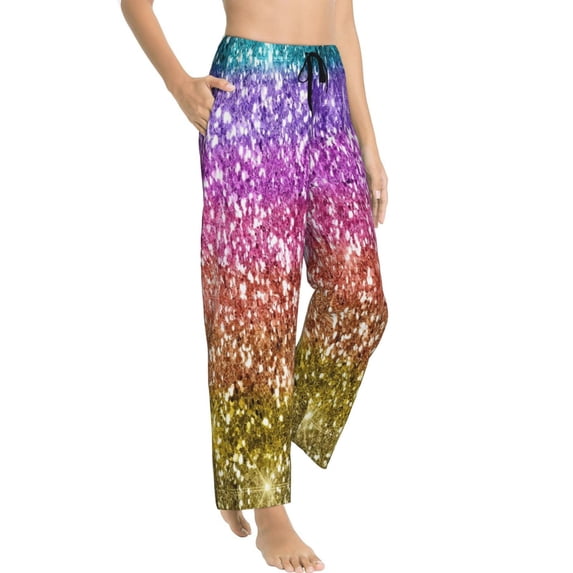 Picia Glitter Rainbow Womens Soft Woven Cotton Elastic Waistband Sleep Pajama Pant Lounge Sleep Pant With Pockets And Drawstring-XX-Large