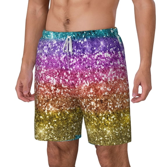 Picia Glitter Rainbow pattern Mens Swim Trunks with Compression Liner Stretch Beach Shorts Quick Dry with Zipper Pockets No-Chafing Board Shorts-XX-Large