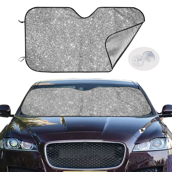 Picia GlitterSilver Curved Windshield Sunshade Accordion Folding Style Auto Shade for Car Truck SUV Van Blocks UV Ray Sun Visor Protector -