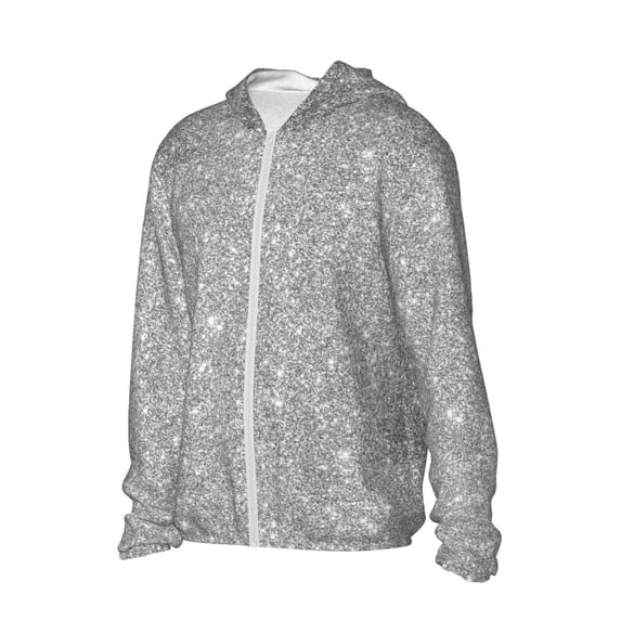 Picia GlitterSilver Women's Men's UPF 50+ Sun Protection Hoodie Shirt Long Sleeve SPF Fishing Outdoor UV Hiking Lightweight Shirts-XX-Large
