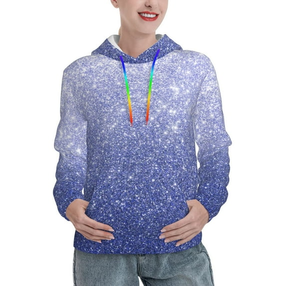 Picia Glittering Blue Purple Pattern Casual Women's Hoodie, Hooded Sweatshirt with Kangaroo Pocket, Comfortable Pullover with Eye-catching Drawstrings-XX-Large