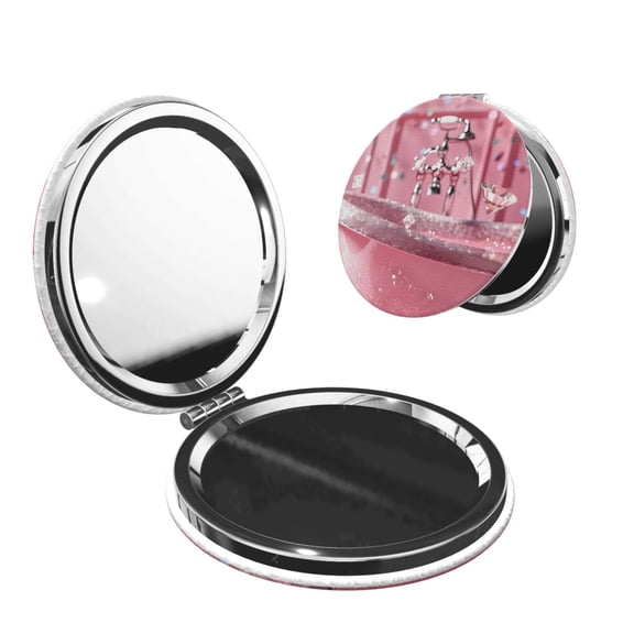 Picia Glittering Pink Bathtub for Compact Vanity Mirror , Travel Makeup Mirror , Portable Magnifying Cosmetic Mirror for Daily, Work, Business-Round Shape