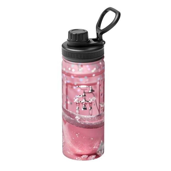 Picia Glittering Pink Bathtub Pattern Water Bottle 18 oz Stainless Steel Insulated Bottles With Handle Leak Proof Gym Sport Water Jug BPA-free insulated kettle For Men Women Adults