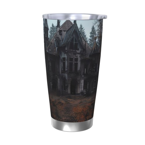 Picia Gloomy Mansion Forest Scene Pattern 20 oz Tumbler Stainless Steel Vacuum Insulated Coffee Ice Cup Double Wall Travel Flask Dual Lid Water Bottle, Eco-friendly Car Cup-Without Straw