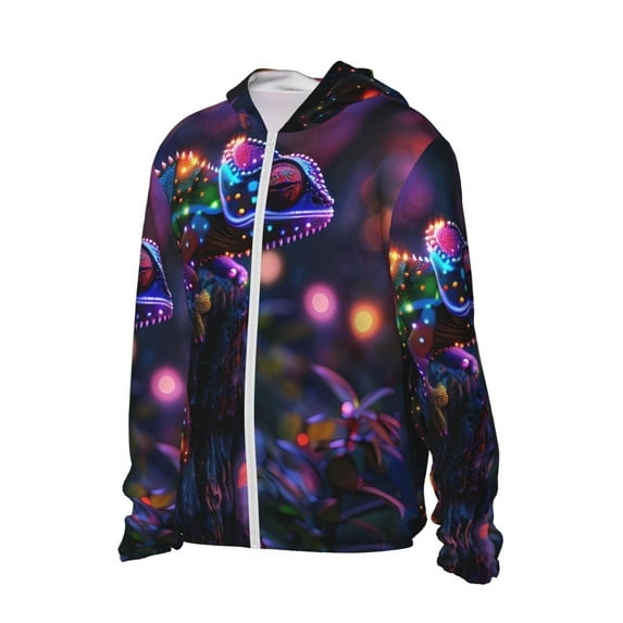 Picia Glowing Chameleon Fantasy Art Women's Men's UPF 50+ Sun Protection Hoodie Shirt Long Sleeve SPF Fishing Outdoor UV Hiking Lightweight Shirts-XX-Large