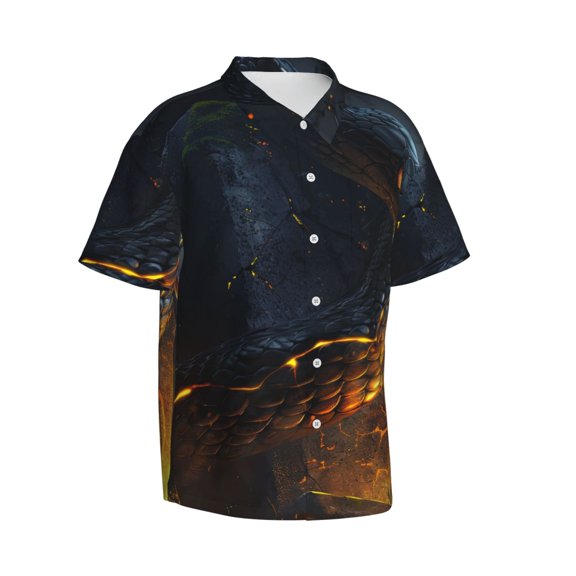 Picia Glowing Snake Dark Forest Gentle Cotton Regular Fit Short Sleeve Casual Hawaiian Shirt for Men-Large