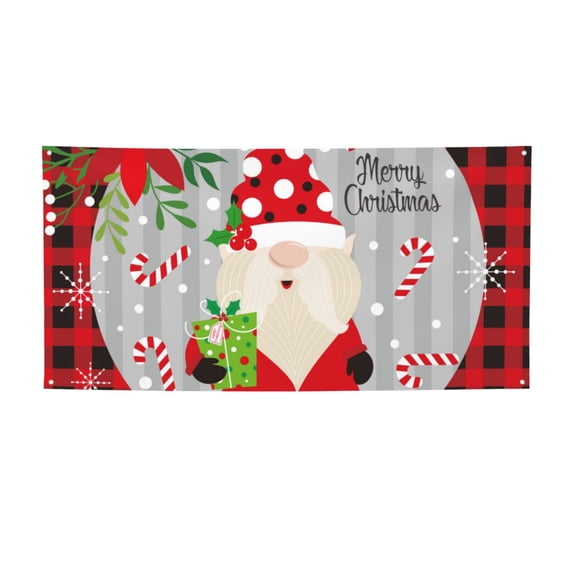 Picia Gnome And Buffalo Plaid Pattern Party Banner, Festive Decoration, Holiday Banner, Celebration Decor, Event Banner, Reusable Party Banner-Small