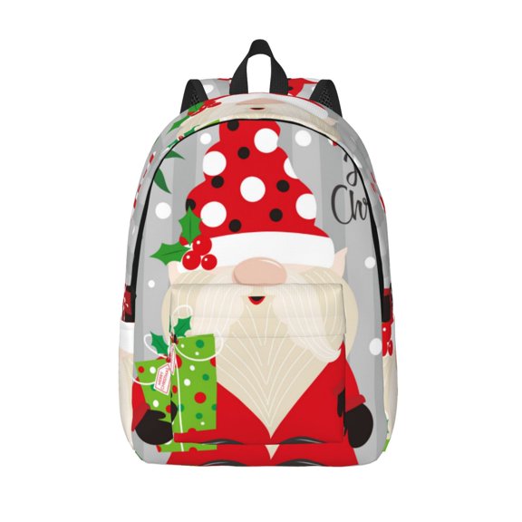 Picia Gnome And Buffalo Plaid Printed Canvas Daypack - Stylish and Durable Vintage Compact Backpack - Class, Work, Travel, or Laptop Bookbag,Organized Compartments-Medium