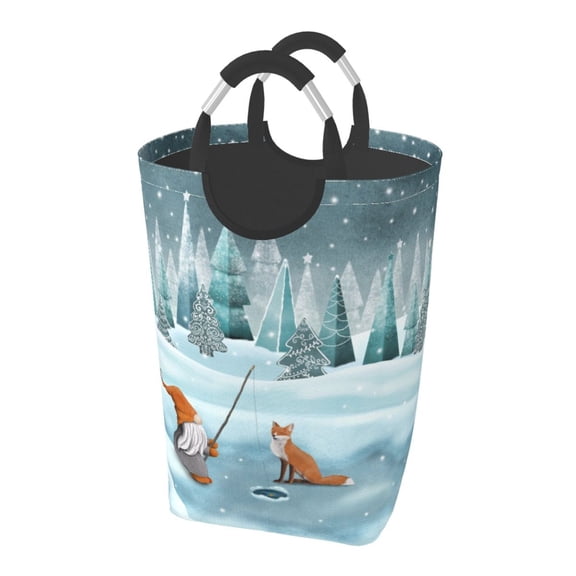 Picia Gnome And Red Fox Fishing Laundry Basket With Handles Laundry Hamper Toys Storage Organizer Foldable Bucket Washing Bin Dirty Clothes Bag For Home Bathroom Bedroom Dorm