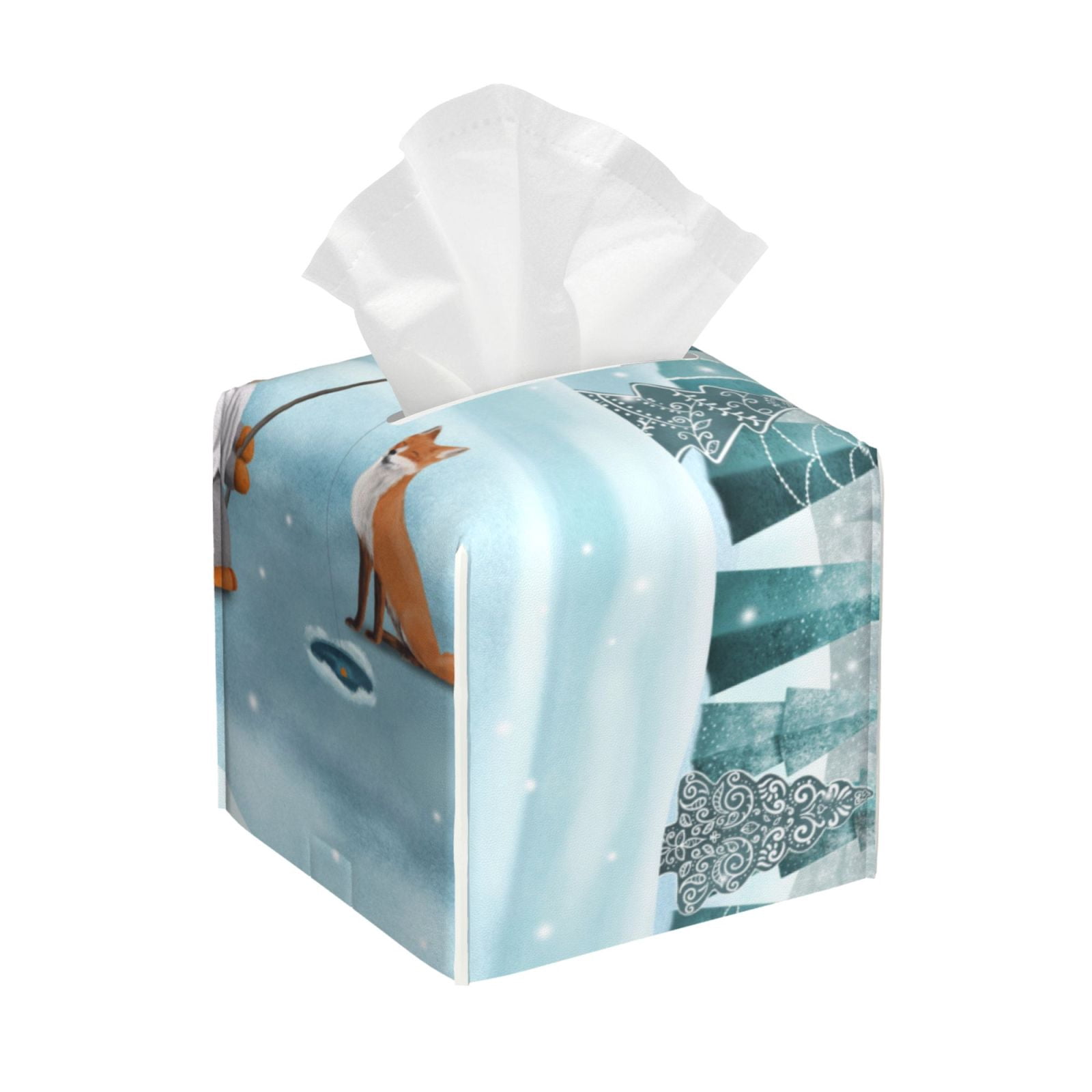 Picia Gnome And Red Fox Fishing Pattern Tissue Box Cover,PVC Leather ...