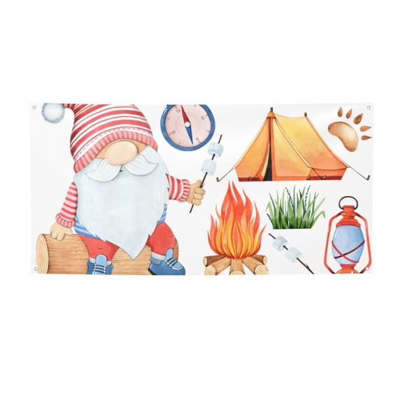 Picia Gnome Camping Pattern Party Banner, Festive Decoration, Holiday Banner, Celebration Decor, Event Banner, Reusable Party Banner-Medium