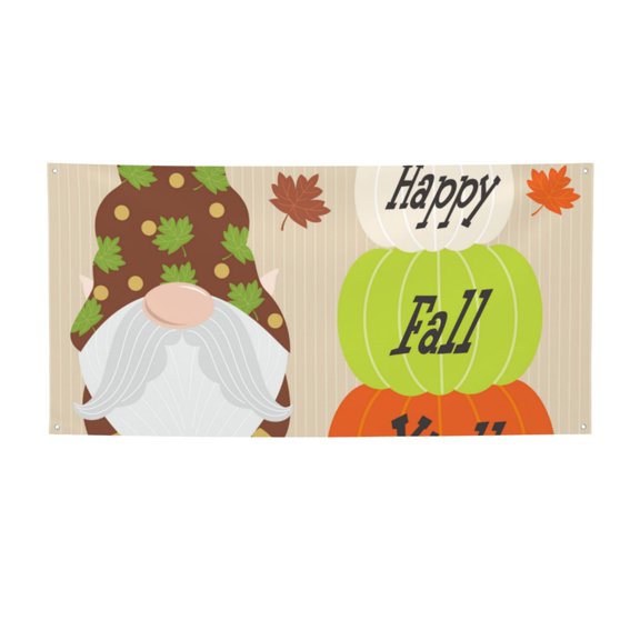 Picia Gnome Happy Fall Pattern Party Banner, Festive Decoration, Holiday Banner, Celebration Decor, Event Banner, Reusable Party Banner-Small