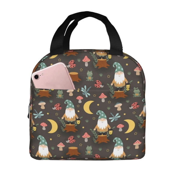 Picia Gnome Insect Frog Printed Lunch box Lunch bag for Men Women Large Capacity Lunchbox Reusable Lunch Bags Insulated Lunch Bag Lunch Box Cooler