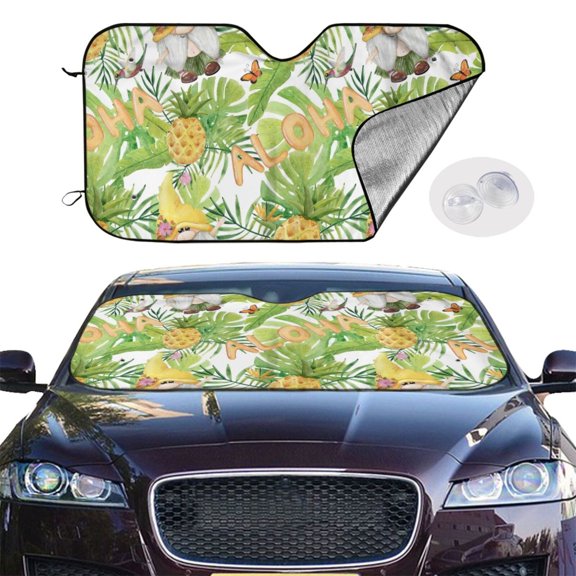 Picia Gnome and Pineapple Curved Windshield Sunshade Accordion Folding Style Auto Shade for Car Truck SUV Van Blocks UV Ray Sun Visor Protector -Small