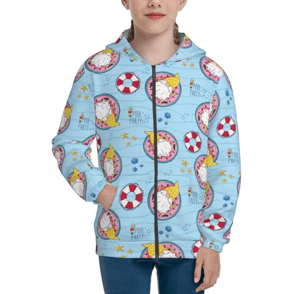 Picia Gnome Pool Party for Boys Fashion Full-zip Hoodies & Sweatshirts with Kangaroo Pocket,Zip-up Hooded Sweatshirt for Kid, Moisture Wicking & Breathable-Medium