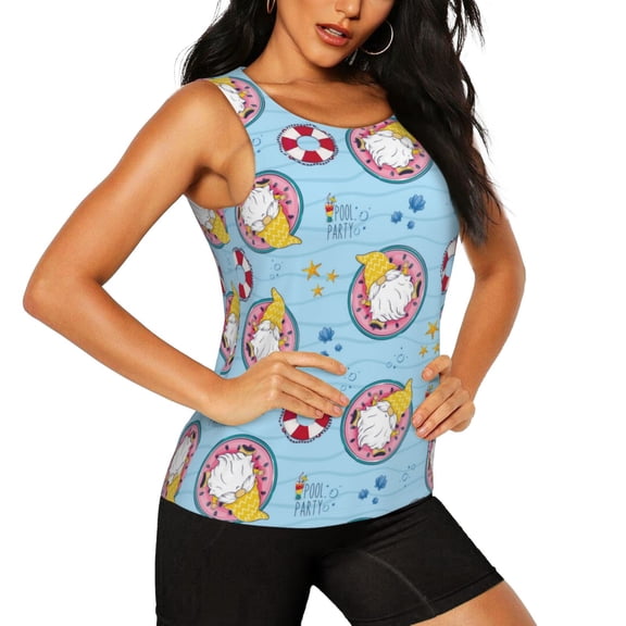 Picia Gnome Pool Party Pattern Women's Workout Tank Top,Breathable Activewear,Slim Fit Athletic Top,Versatile Workout Moisture-wicking top-X-Large