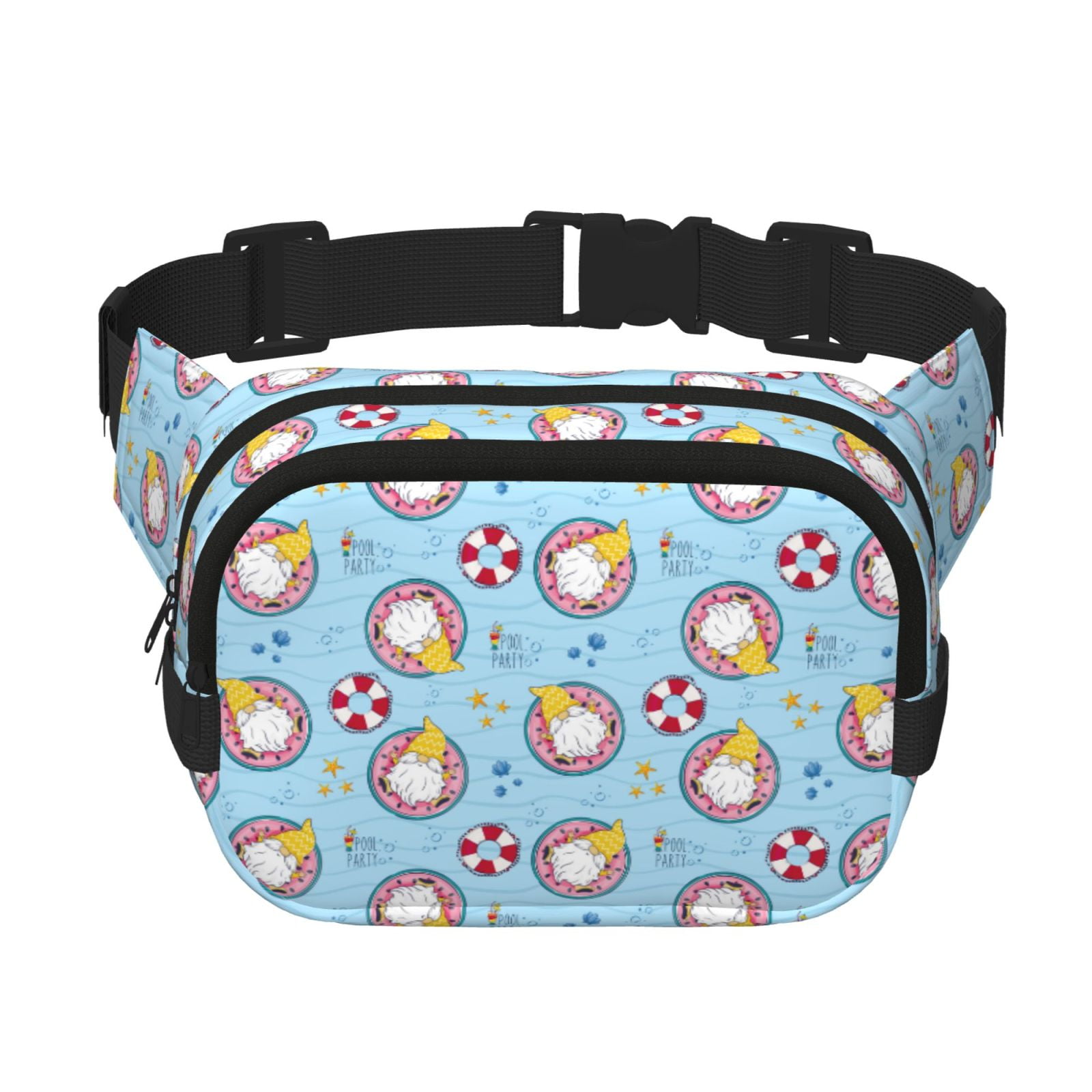 Picia Gnome Pool Party Print Square Double-Layer Waist Bag Mini Adjustable Waist Belt Bag Exercise Running Travel Hiking