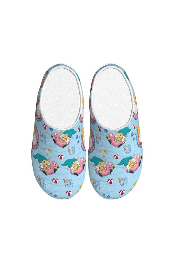 Gnome Pool Party for Women's Lamb-hug Comfy Fleece House Slippers Memory Foam, Slip-on House Shoes Indoor Outdoor-35/36